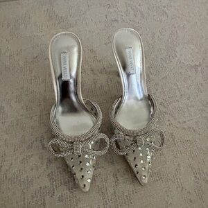 Nine West Silver Rhinestone Crystal Embellished Heels